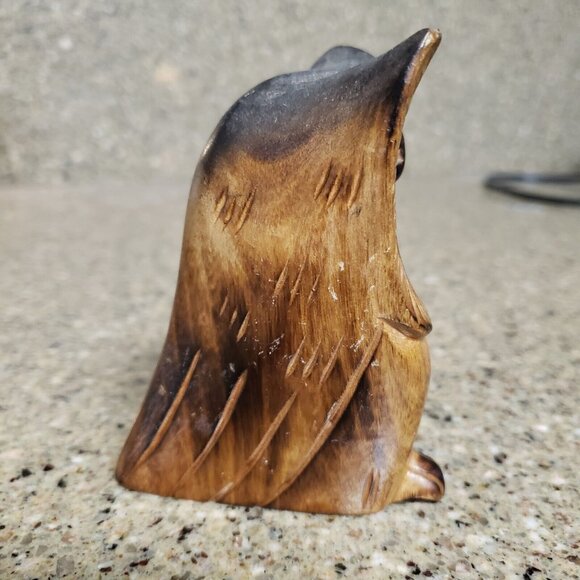 Hand Carved Wooden Folk Art Owl Figurine Boho Abstract 4" Tall Wood Mid Century - Picture 4 of 13